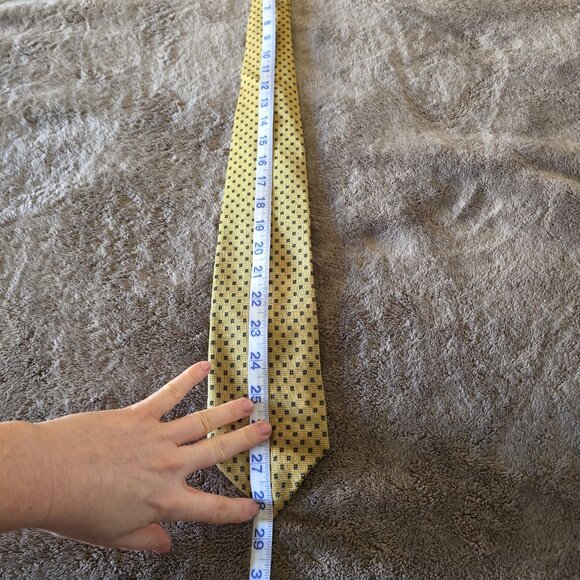 Guy Laroche Paris Gold Necktie Micro Square Pattern Luxury Designer Silk Tie - Picture 10 of 12